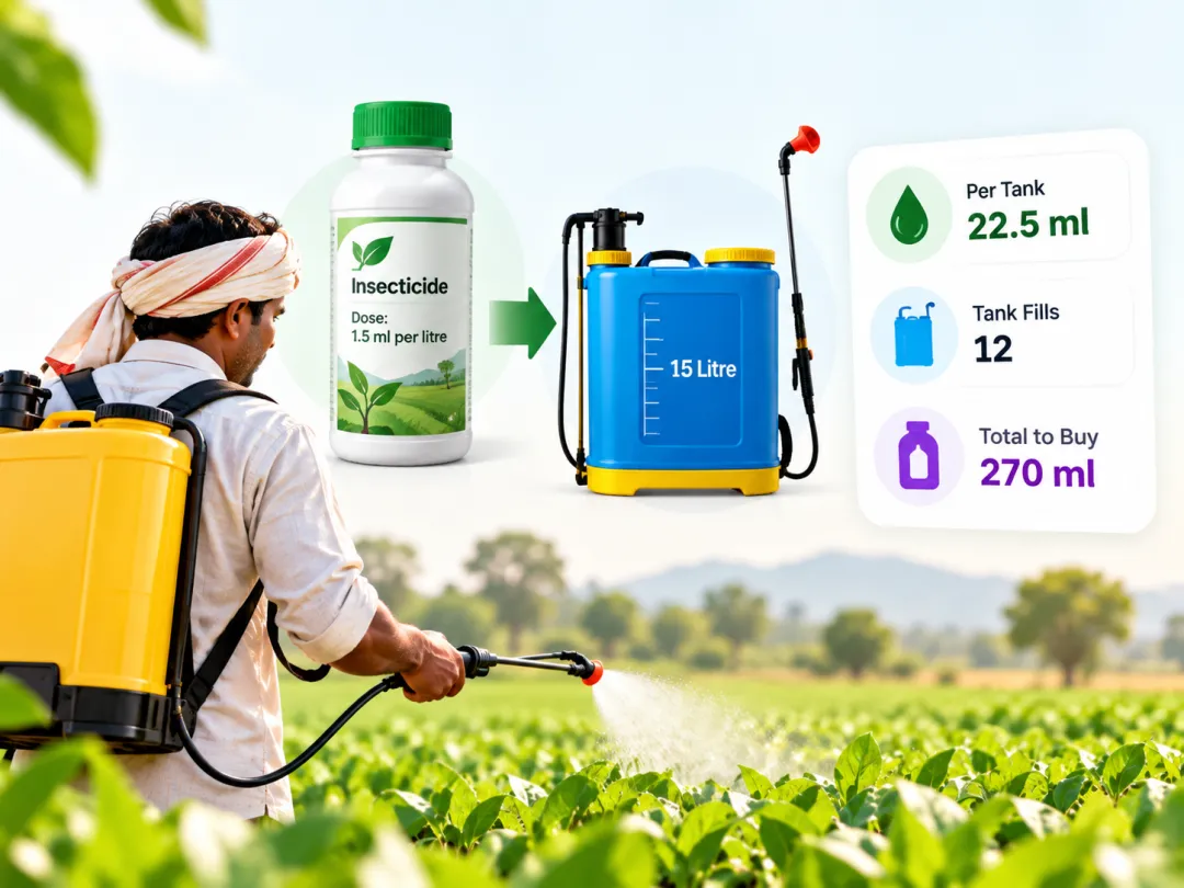 Farmer spraying a crop with a knapsack sprayer